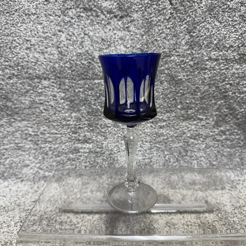 Vintage Bohemian Crystal Wine Glass Cut to Clear Goblet Stemware 7.5 Inch